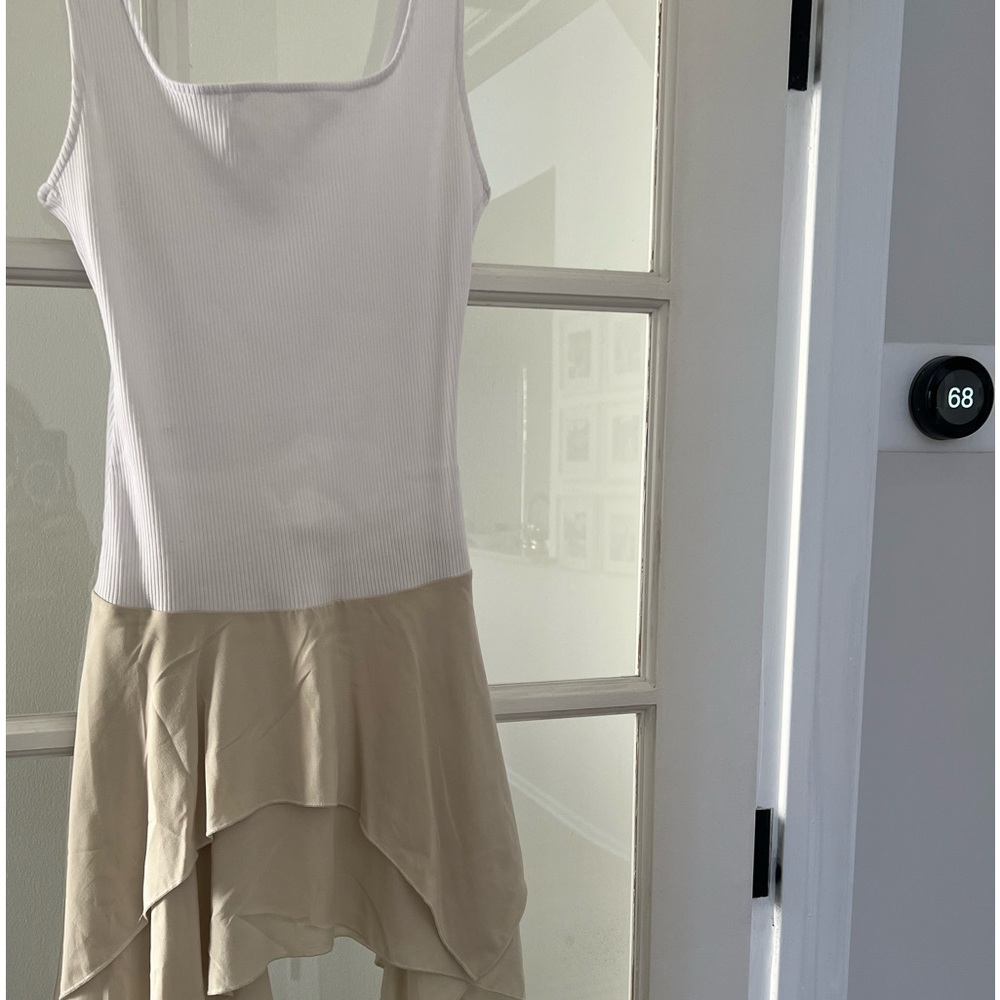Zara Elegant White and Cream Combination Dress with handkerchief bottom small - Picture 2 of 6